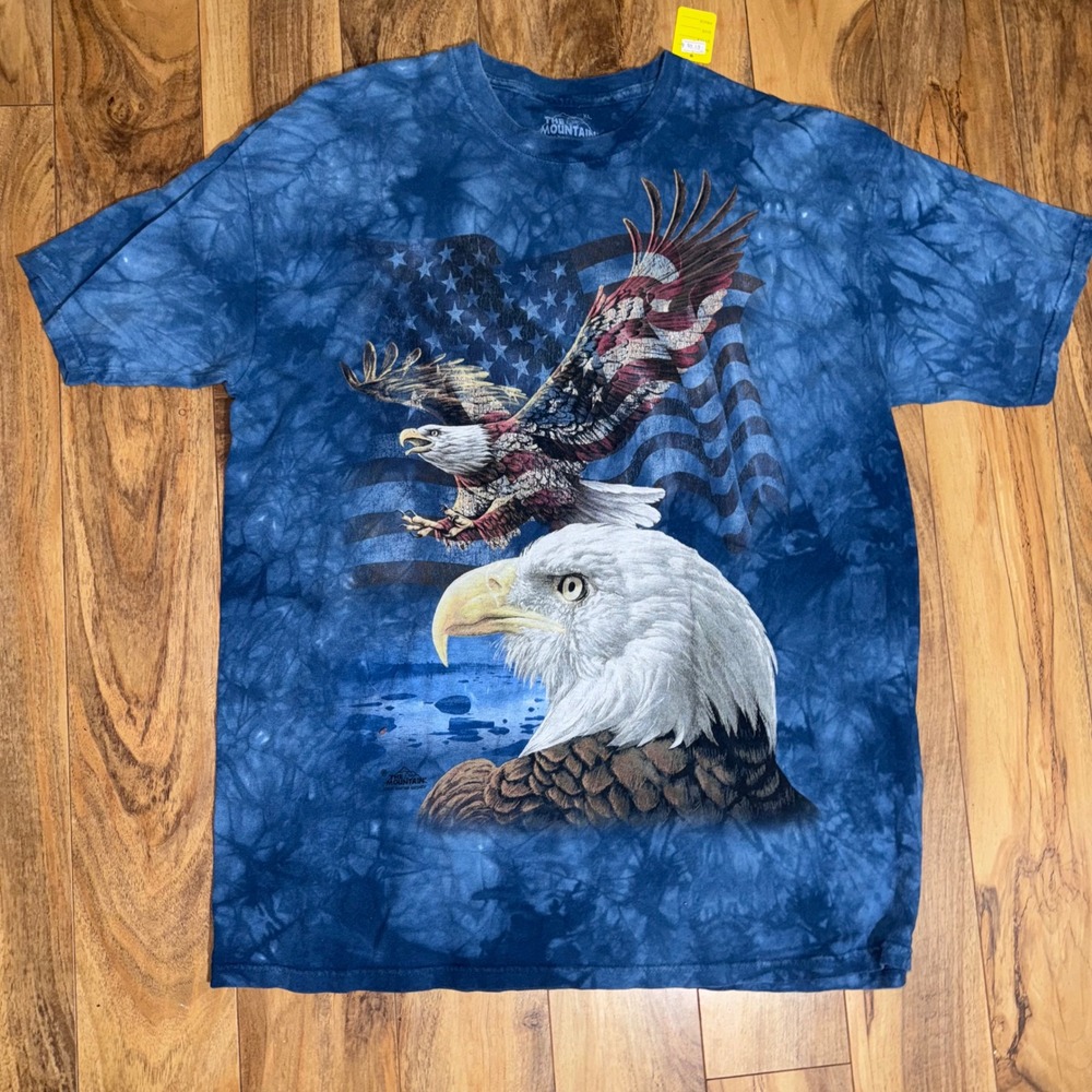 The‎ Mountain Mens XL Bald Eagle USA Flag Blue Tie Dye Graphic T-Shirt XL